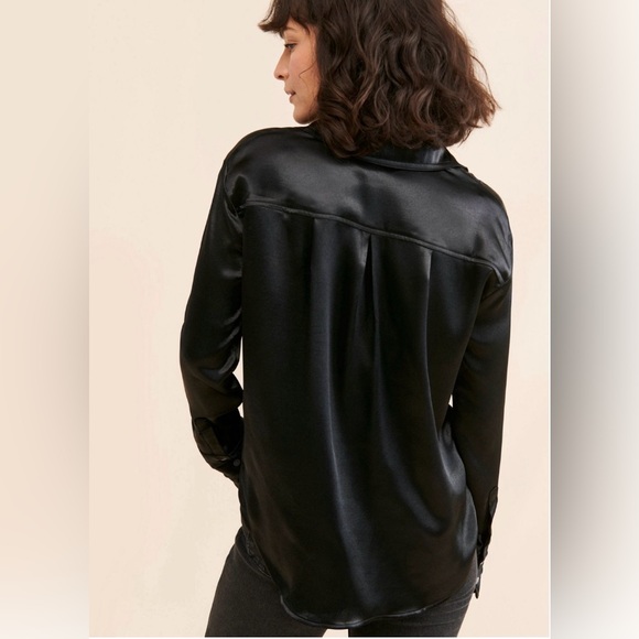 Free People Shooting" For The Moon" Black Satin Button down Blouse , Small, NWT - Picture 3 of 6